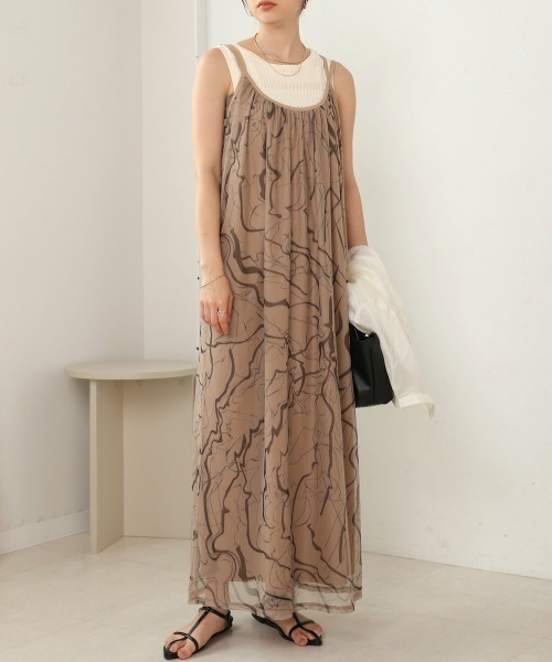 Bab(バブ)の「【S・Mサイズ展開】マーブルシアーメッシュキャミワンピース(ワンピース・レディース・アイボリー/ベージュ/モカ・S/M)」の3枚目の写真