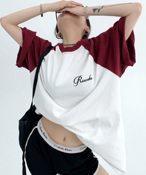 DIAVEL(ディアベル)の「ラグラン配色ビッグシルエットプリント半袖Tシャツ/オーバーサイズTシャツ(Tシャツ/カットソー・レディース・グレー/ホワイト/レッド・M)」の1枚目の写真