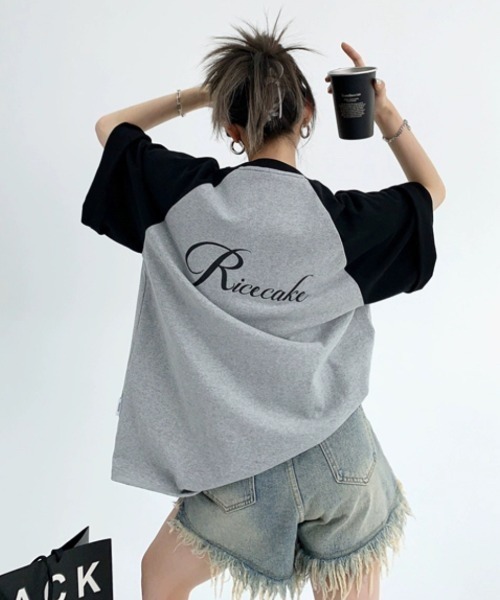 DIAVEL(ディアベル)の「ラグラン配色ビッグシルエットプリント半袖Tシャツ/オーバーサイズTシャツ(Tシャツ/カットソー・レディース・グレー/ホワイト/レッド・M)」の6枚目の写真