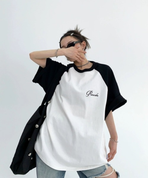 DIAVEL(ディアベル)の「ラグラン配色ビッグシルエットプリント半袖Tシャツ/オーバーサイズTシャツ(Tシャツ/カットソー・レディース・グレー/ホワイト/レッド・M)」の14枚目の写真