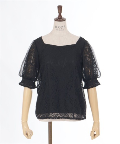 axes femme レース ブラック 半袖 トップス axes femme - 【axes】Tシャツ ブラック 黒 半袖 レース