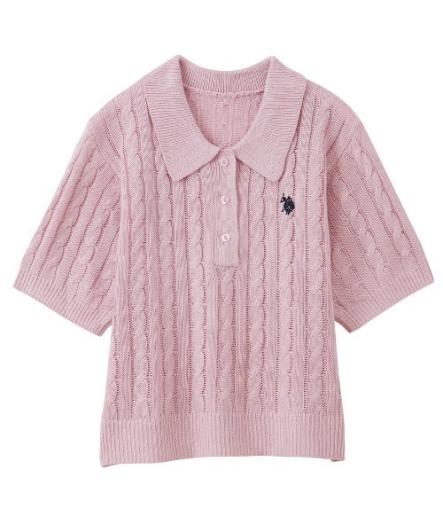 U.S. POLO ASSN.（ユーエスポロアッスン）の「[26SS新色追加]RANAN/solleim別注【U.S.POLO ASSN.】 半袖ケーブルポロ襟ニット（ニット/セーター・レディース・ネイビー/アイボリー/ブルー/ベージュ/グレー/ピンク・S/M/L）」の17枚目の写真