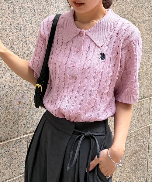 U.S. POLO ASSN.（ユーエスポロアッスン）の「[26SS新色追加]RANAN/solleim別注【U.S.POLO ASSN.】 半袖ケーブルポロ襟ニット（ニット/セーター・レディース・ネイビー/アイボリー/ブルー/ベージュ/グレー/ピンク・S/M/L）」の15枚目の写真