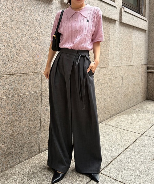 U.S. POLO ASSN.（ユーエスポロアッスン）の「[26SS新色追加]RANAN/solleim別注【U.S.POLO ASSN.】 半袖ケーブルポロ襟ニット（ニット/セーター・レディース・ネイビー/アイボリー/ブルー/ベージュ/グレー/ピンク・S/M/L）」の16枚目の写真