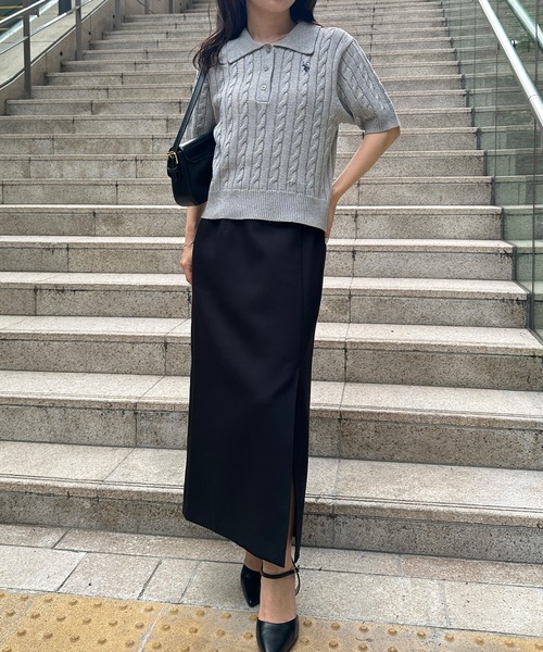 本日売り切り！【新品】Drawer 水色 丸襟半袖ニットセ-タ- セール】RANAN/solleim別注【U.S.POLO ASSN.】 半袖ケーブルポロ