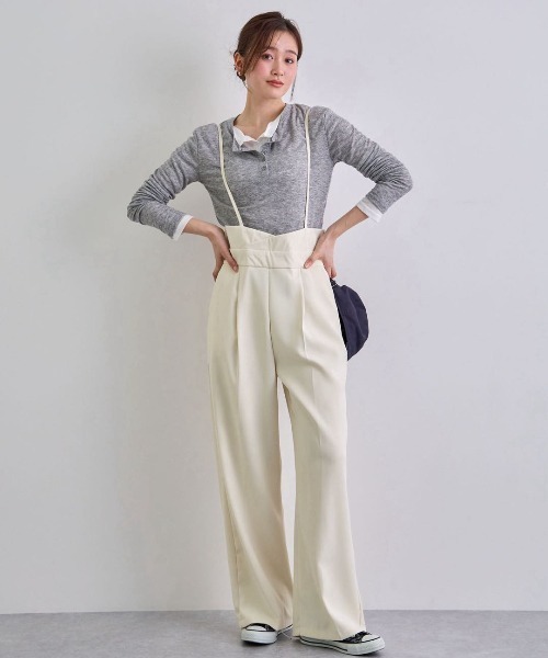 セール】【新色追加】ハイウエストキャミサロペット美脚スラックス