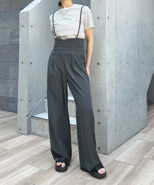 セール】【新色追加】ハイウエストキャミサロペット美脚スラックス