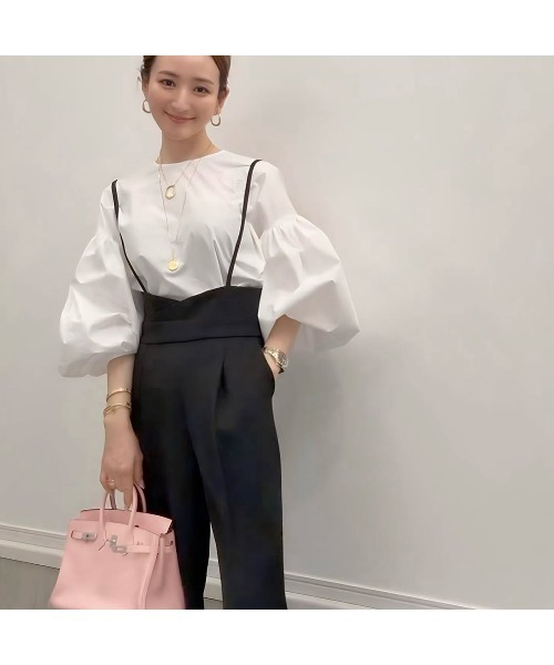 Futier land（フューティアランド）の「【新色追加】ハイウエストキャミサロペット美脚スラックス（サロペット/オーバーオール・レディース・モカ/ブラック/グレー/ブラウン/オフホワイト・LARGE/MEDIUM/SMALL/X-LARGE）」の18枚目の写真