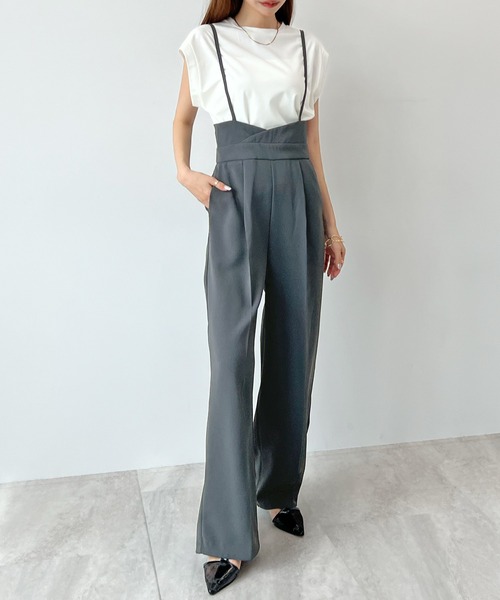 セール】【秋新色追加】ハイウエストキャミサロペット美脚