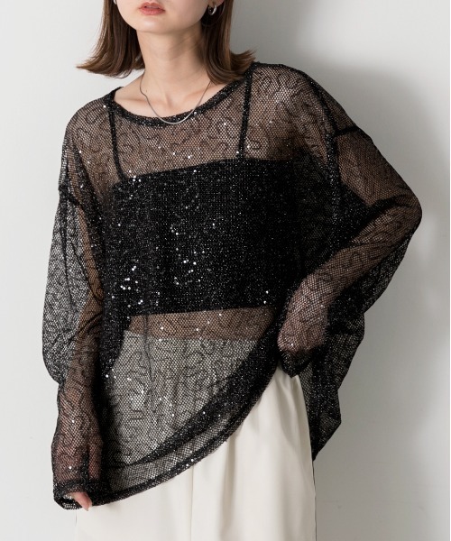 ad thie(アドティエ)の「スパンコール付き オーバーシルエットメッシュプルオーバー(Tシャツ/カットソー・レディース・イエロー/ブラック/オフホワイト・FREE)」の22枚目の写真