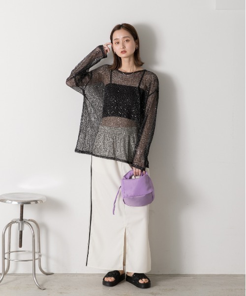 ad thie(アドティエ)の「スパンコール付き オーバーシルエットメッシュプルオーバー(Tシャツ/カットソー・レディース・イエロー/ブラック/オフホワイト・FREE)」の21枚目の写真