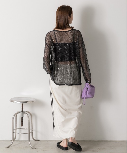 ad thie(アドティエ)の「スパンコール付き オーバーシルエットメッシュプルオーバー(Tシャツ/カットソー・レディース・イエロー/ブラック/オフホワイト・FREE)」の19枚目の写真