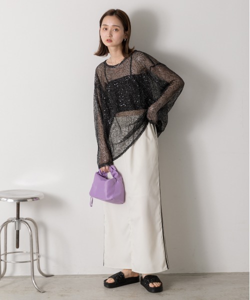 ad thie(アドティエ)の「スパンコール付き オーバーシルエットメッシュプルオーバー(Tシャツ/カットソー・レディース・イエロー/ブラック/オフホワイト・FREE)」の18枚目の写真