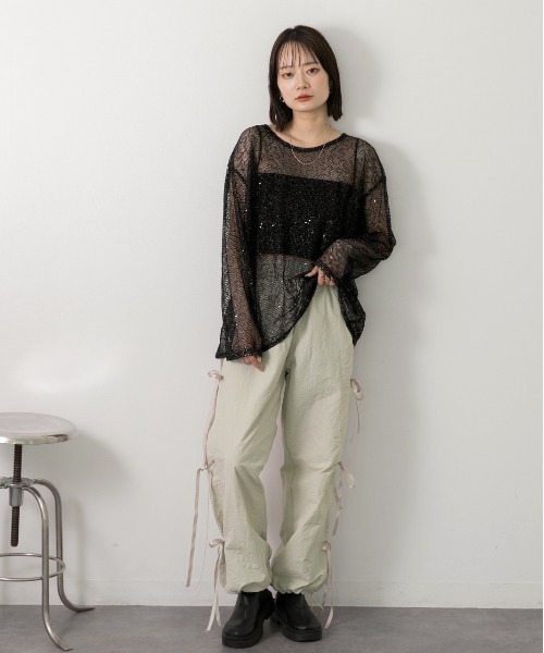 ad thie(アドティエ)の「スパンコール付き オーバーシルエットメッシュプルオーバー(Tシャツ/カットソー・レディース・イエロー/ブラック/オフホワイト・FREE)」の17枚目の写真