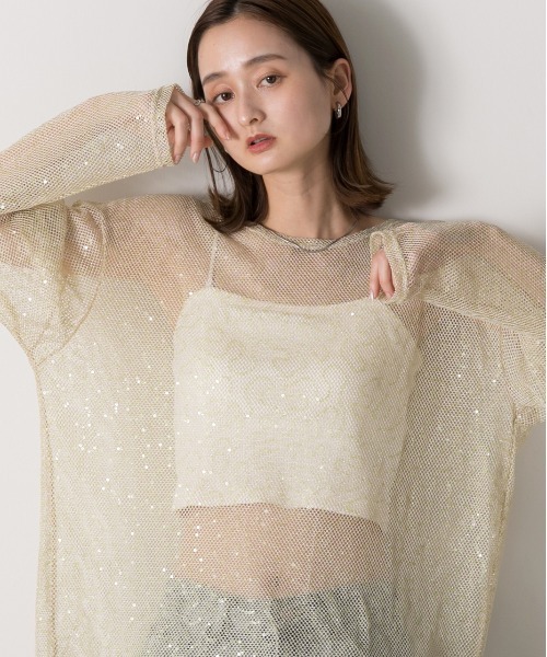 ad thie(アドティエ)の「スパンコール付き オーバーシルエットメッシュプルオーバー(Tシャツ/カットソー・レディース・イエロー/ブラック/オフホワイト・FREE)」の12枚目の写真