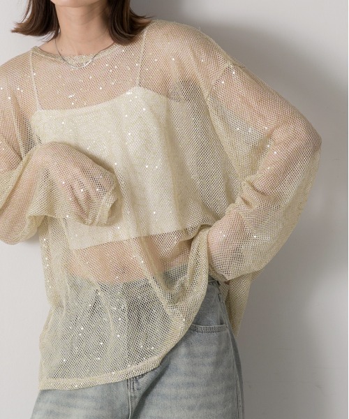 ad thie(アドティエ)の「スパンコール付き オーバーシルエットメッシュプルオーバー(Tシャツ/カットソー・レディース・イエロー/ブラック/オフホワイト・FREE)」の11枚目の写真