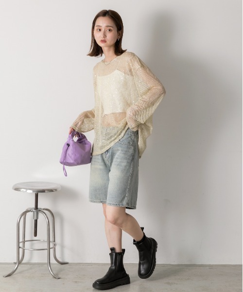 ad thie(アドティエ)の「スパンコール付き オーバーシルエットメッシュプルオーバー(Tシャツ/カットソー・レディース・イエロー/ブラック/オフホワイト・FREE)」の10枚目の写真