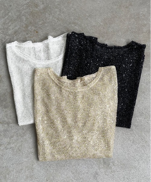 ad thie(アドティエ)の「スパンコール付き オーバーシルエットメッシュプルオーバー(Tシャツ/カットソー・レディース・イエロー/ブラック/オフホワイト・FREE)」の8枚目の写真
