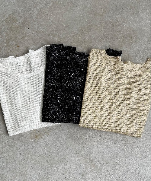 ad thie(アドティエ)の「スパンコール付き オーバーシルエットメッシュプルオーバー(Tシャツ/カットソー・レディース・イエロー/ブラック/オフホワイト・FREE)」の5枚目の写真