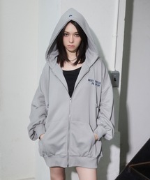 バック刺繍 ビックシルエット ジップ パーカー