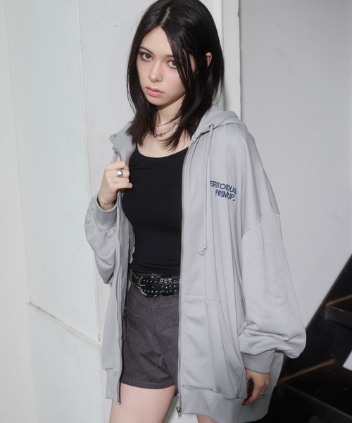 バック刺繍 ビックシルエット ジップ パーカー（パーカー