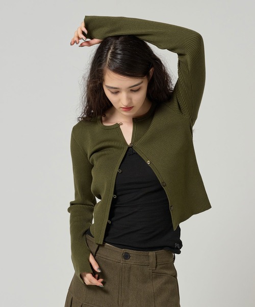 TINA：JOJUN（ティーナジョジュン）の「アンチピリング リブカーディガン TINA：JOJUN（カーディガン/ボレロ・レディース・チャコール/チェリーピンク/クリーム/カーキ・M）」の15枚目の写真