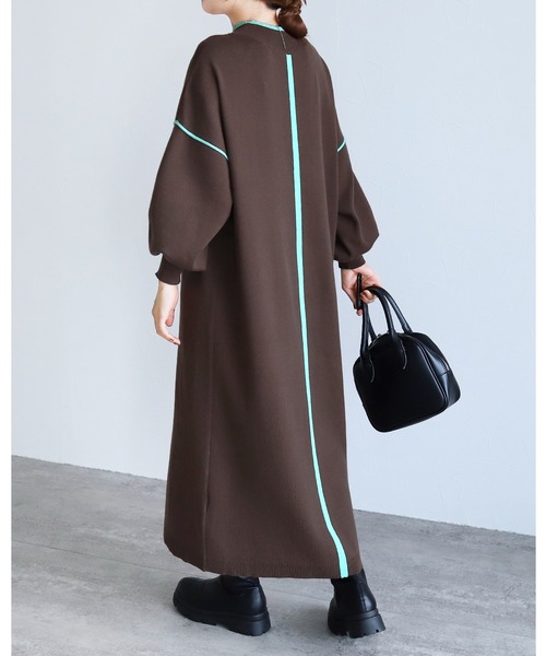 Rene ルネ　2024年　極美品　ロングワンピース セール】ミラノリブ配色ニットロングワンピース（ワンピース）｜reca