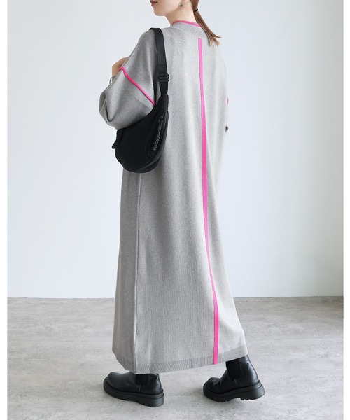 セール】ミラノリブ配色ニットロングワンピース（ワンピース）｜reca