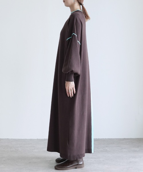 セール】ミラノリブ配色ニットロングワンピース（ワンピース）｜reca