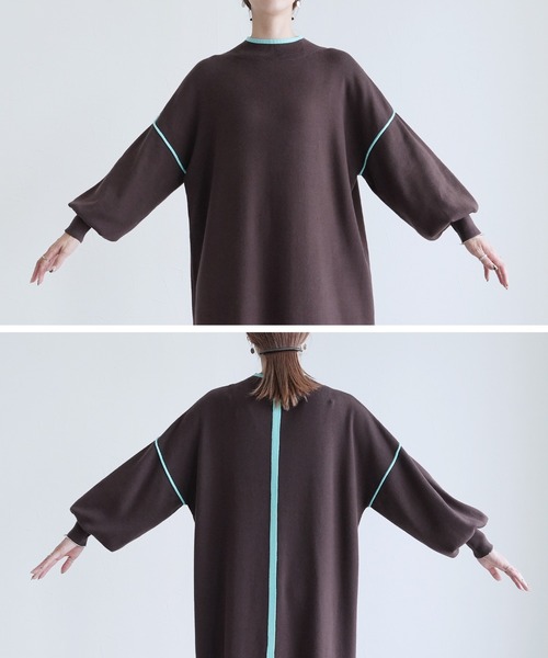 セール】ミラノリブ配色ニットロングワンピース（ワンピース）｜reca