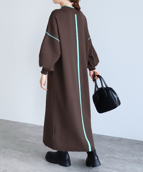 セール】ミラノリブ配色ニットロングワンピース（ワンピース）｜reca