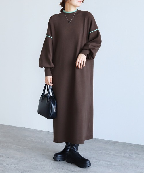 セール】ミラノリブ配色ニットロングワンピース（ワンピース）｜reca