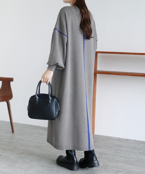 セール】ミラノリブ配色ニットロングワンピース（ワンピース）｜reca