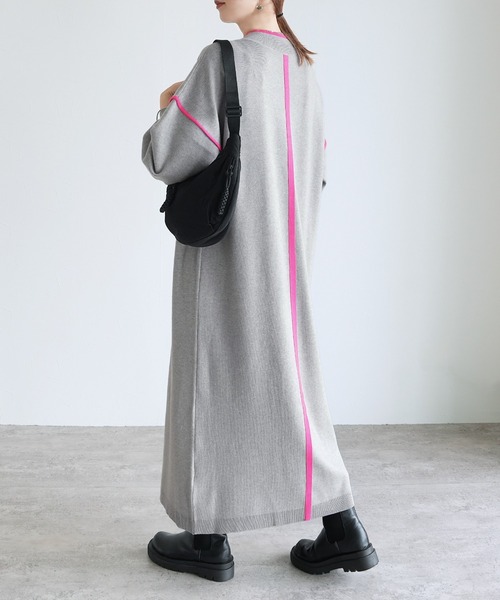 セール】ミラノリブ配色ニットロングワンピース（ワンピース）｜reca