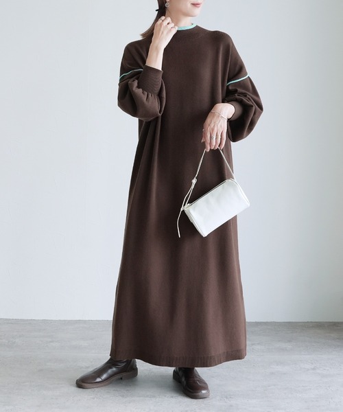 セール】ミラノリブ配色ニットロングワンピース（ワンピース）｜reca