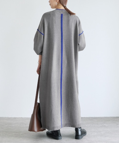 セール】ミラノリブ配色ニットロングワンピース（ワンピース）｜reca