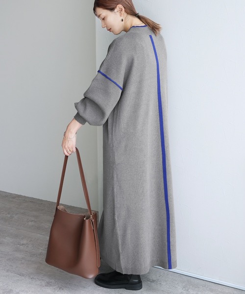 極美品 ローレン 襟付き リブニットロングワンピース 洗える ブラウン 伸縮 M 極美品 ローレン 襟付き リブニットロングワンピース 洗える ブラウン