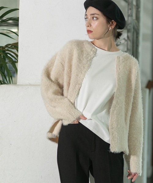 OPAQUE.CLIP（オペークドットクリップ）の「《BAILA掲載》シャギーニットミドルカーディガン【洗濯機洗い可】（カーディガン/ボレロ・レディース・ブラック/オフホワイト/チャコールグレー/グリーン/パープル系1・38/40）」の10枚目の写真