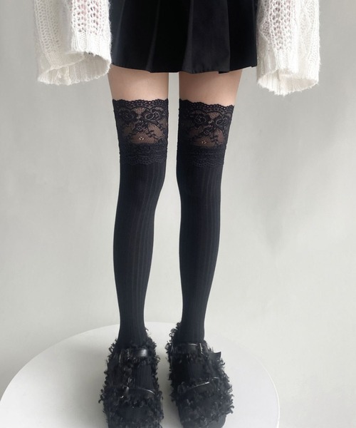 Vipoa(ヴィポア)の「lace knee high socks(ソックス/靴下・レディース・ホワイト/ライトグレー/グレー/ブラック・FREE)」の16枚目の写真