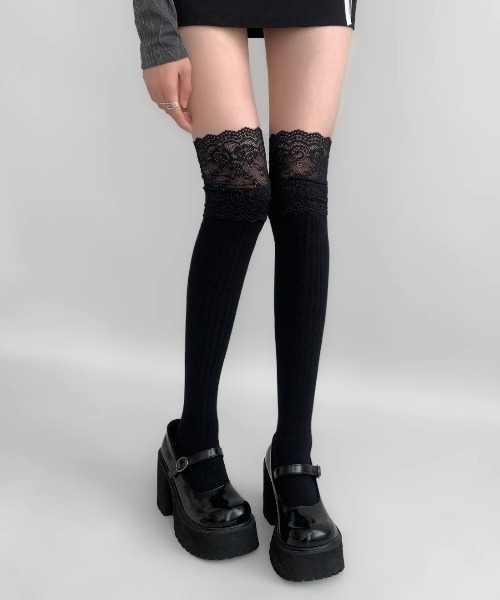 Vipoa(ヴィポア)の「lace knee high socks(ソックス/靴下・レディース・ホワイト/ライトグレー/グレー/ブラック・FREE)」の18枚目の写真