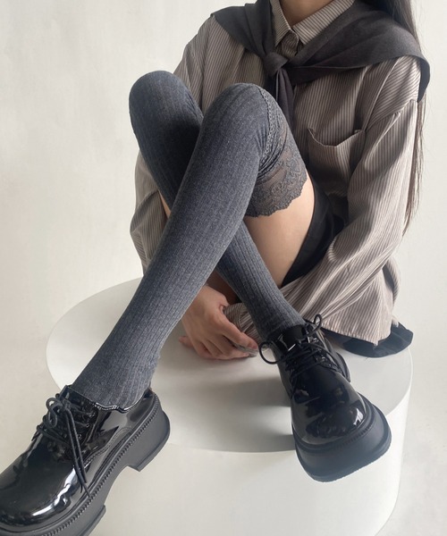 Vipoa(ヴィポア)の「lace knee high socks(ソックス/靴下・レディース・ホワイト/ライトグレー/グレー/ブラック・FREE)」の21枚目の写真