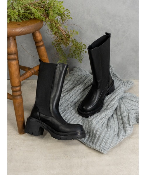 Fabby fabby（ファビィーファビィー）の「サイドゴアブーツ　ミドル丈　厚底ヒール（ブーツ・レディース・ブラック/オフホワイト・SMALL/MEDIUM/LARGE）」の12枚目の写真