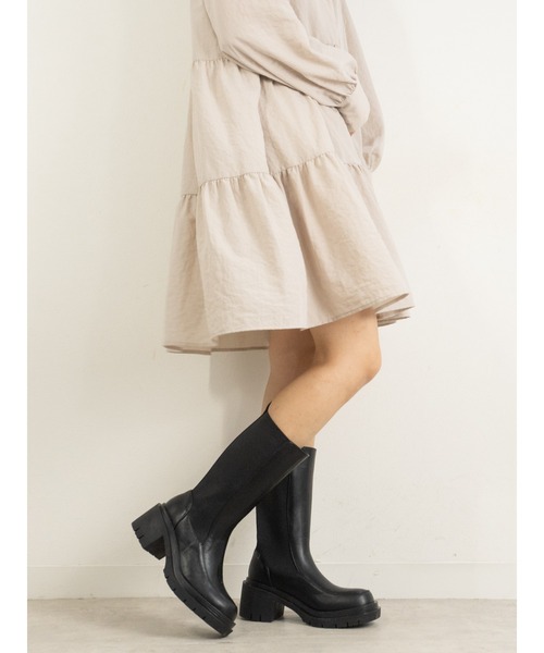 Fabby fabby（ファビィーファビィー）の「サイドゴアブーツ　ミドル丈　厚底ヒール（ブーツ・レディース・ブラック/オフホワイト・SMALL/MEDIUM/LARGE）」の16枚目の写真