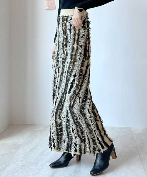 Futier land（フューティアランド）の「MIXフリンジスカート（スカート・レディース・ブラック/グレー/ベージュ・FREE）」の3枚目の写真