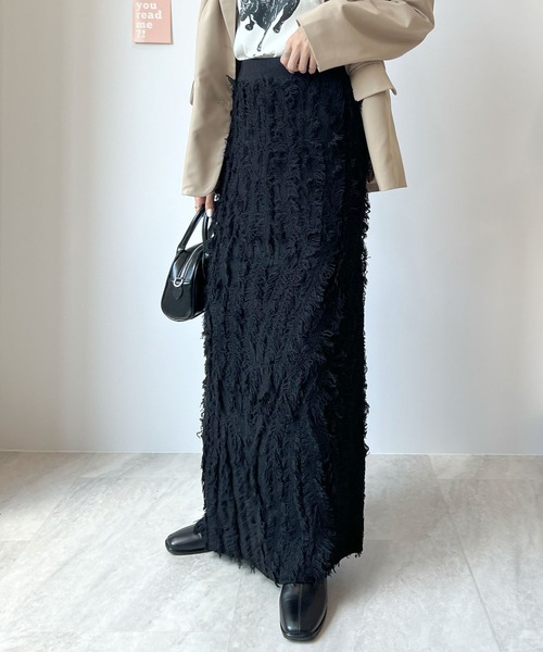 Futier land（フューティアランド）の「MIXフリンジスカート（スカート・レディース・ブラック/グレー/ベージュ・FREE）」の2枚目の写真