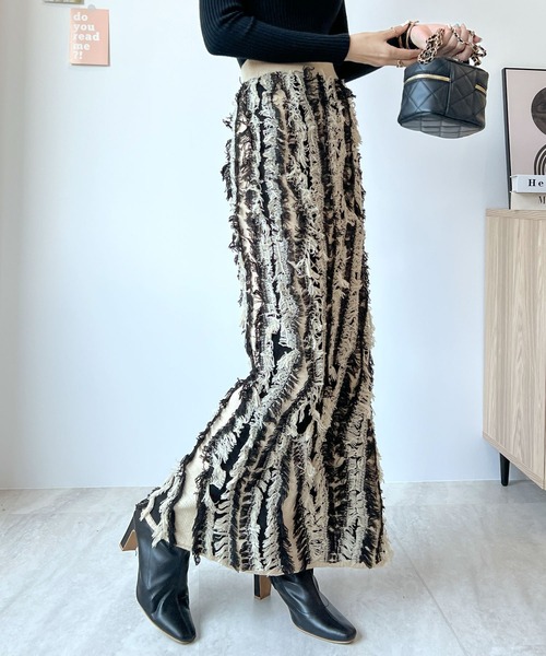 Futier land（フューティアランド）の「MIXフリンジスカート（スカート・レディース・ブラック/グレー/ベージュ・FREE）」の4枚目の写真