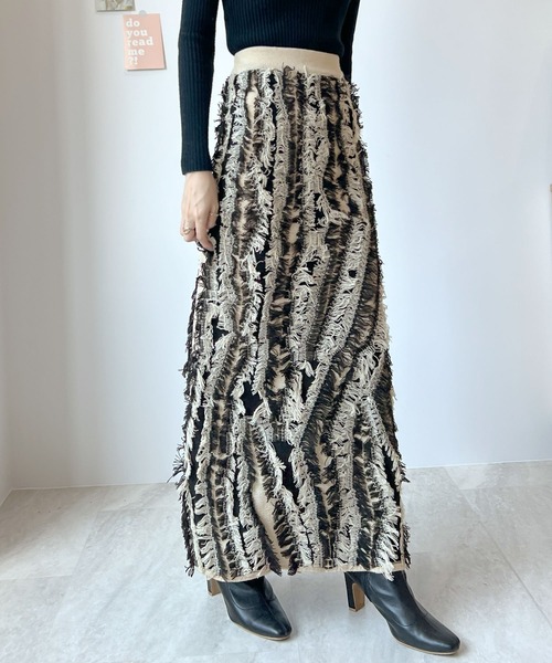 Futier land（フューティアランド）の「MIXフリンジスカート（スカート・レディース・ブラック/グレー/ベージュ・FREE）」の5枚目の写真