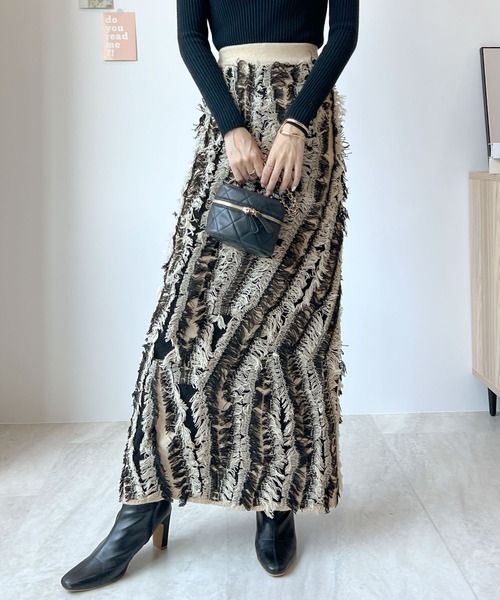 Futier land（フューティアランド）の「MIXフリンジスカート（スカート・レディース・ブラック/グレー/ベージュ・FREE）」の7枚目の写真