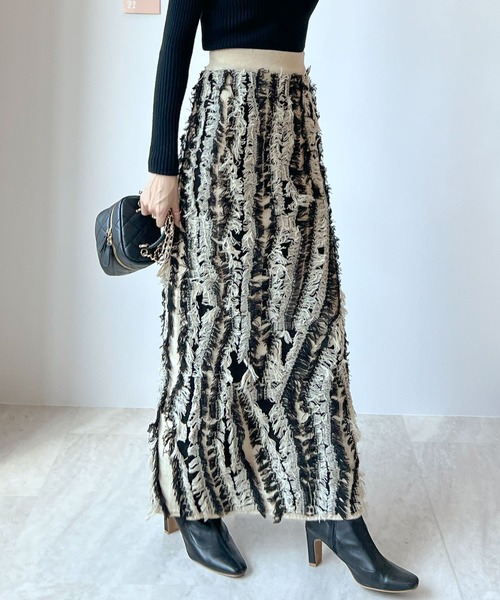 Futier land（フューティアランド）の「MIXフリンジスカート（スカート・レディース・ブラック/グレー/ベージュ・FREE）」の8枚目の写真