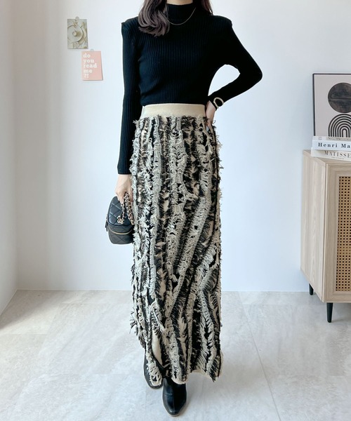 Futier land（フューティアランド）の「MIXフリンジスカート（スカート・レディース・ブラック/グレー/ベージュ・FREE）」の9枚目の写真